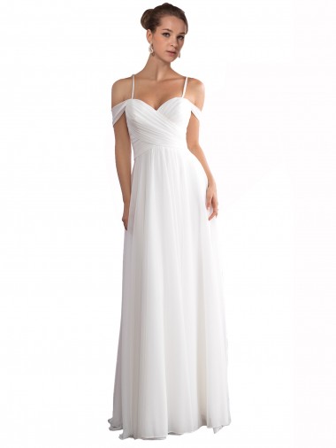 Off the Shoulder Sweep Train Soft Chiffon Ivory Sleeveless Beach Wedding Dress Essex