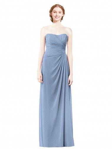 Strapless Long Chiffon Dusty Blue Sleeveless Formal Dresses / Bridesmaid Dresses Essex