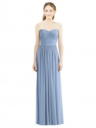 Strapless Long Chiffon Dusty Blue Sleeveless Bridesmaid Gowns Essex