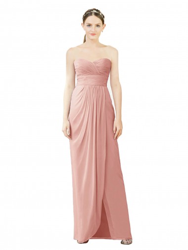 Strapless Long Soft Chiffon Bliss Pink Sleeveless High Low Bridesmaid Dress Essex