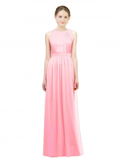 Halter Neck Long Soft Chiffon Salmon Sleeveless Bridesmaid Dress Essex