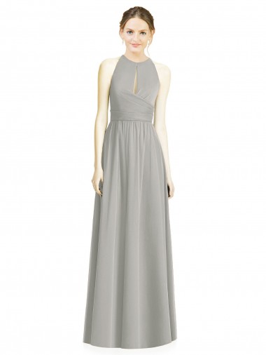 Halter Neck Long Chiffon Silver Sleeveless Bridesmaid Dress / Evening Dress Essex