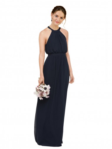 High Neck Long Chiffon Dark Navy Sleeveless Bridesmaid Dress Essex