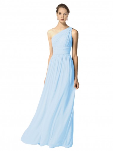 One Shoulder Long Soft Chiffon Light Sky Blue Sleeveless Bridesmaid Dress Essex