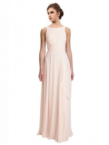 High Neck Long Chiffon Cream Pink Sleeveless Bridesmaid Dress / Evening Dress Essex