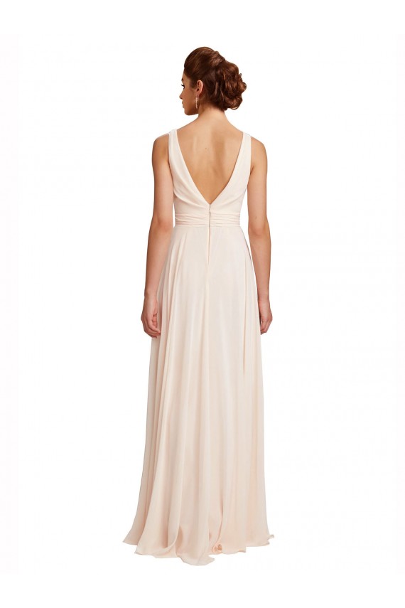 High Neck Long Chiffon Cream Pink Sleeveless Bridesmaid Dress / Evening Dress Essex