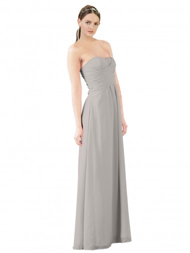 Strapless Long Soft Chiffon Oyster Silver Sleeveless Bridesmaid Dress Essex