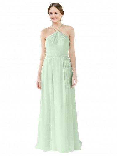 Halter Neck Long Soft Chiffon Sage Sleeveless Bridesmaid Dress Essex