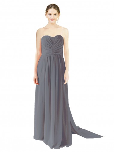 Sweetheart Long Chiffon Slate Grey Sleeveless Bridesmaid Dress / Evening Dress Essex