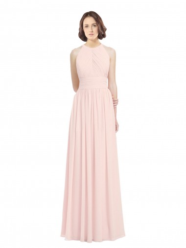 Halter Neck Long Soft Chiffon Pink Sleeveless Bridesmaid Dress Essex