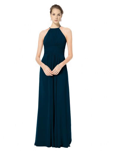 Halter Neck Long Soft Chiffon Midnight Green Sleeveless Bridesmaid Dress Essex