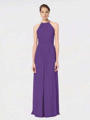 Halter Neck Long Soft Chiffon Plum Purple Sleeveless Bridesmaid Dress Essex