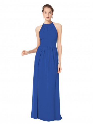 Halter Neck Long Chiffon Royal Blue Sleeveless Bridesmaid Dress / Evening Dress Essex