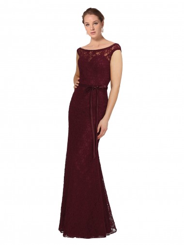 Bateau Neck Long Soft Chiffon Burgundy Gold Cap Sleeves Bridesmaid Dress Essex