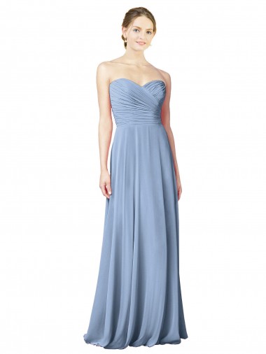 Strapless Long Chiffon Dusty Blue Sleeveless Wedding Party Dress Essex