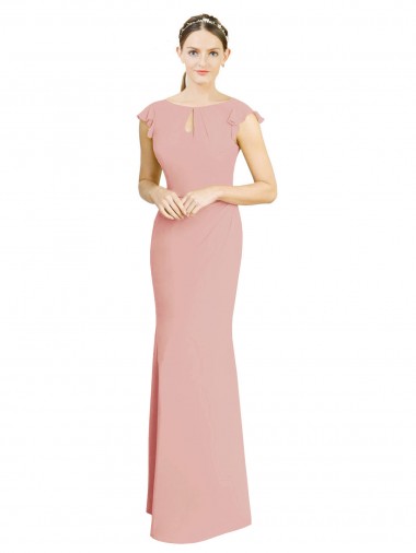 High Neck Long Soft Chiffon Bliss Pink Cap Sleeves Formal Dress / Bridesmaid Dress Essex