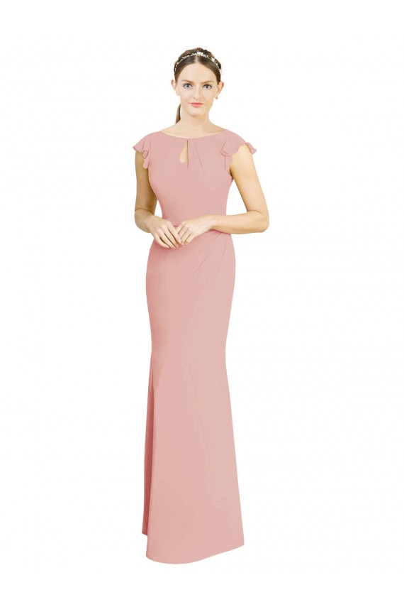 High Neck Long Soft Chiffon Bliss Pink Cap Sleeves Formal Dress / Bridesmaid Dress Essex