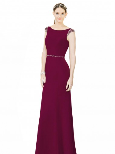 High Neck Long Soft Chiffon Burgundy Sleeveless Bridesmaid Dress Essex