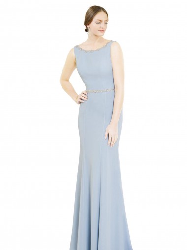 High Neck Long Soft Chiffon Light Sky Blue Sleeveless Bridesmaid Dress Essex