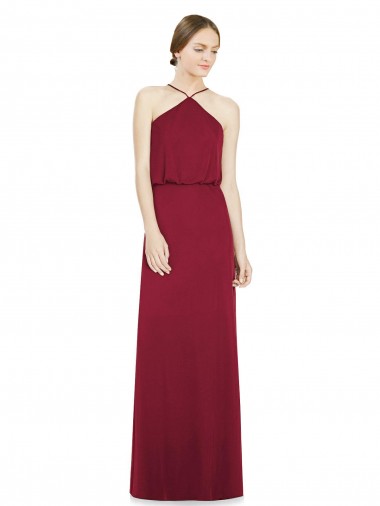 Halter Neck Long Soft Chiffon Burgundy A-Line Sleeveless Bridesmaid Dress Essex