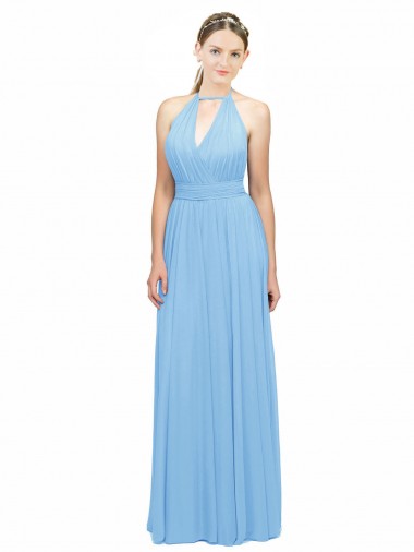 Halter Neck Long Soft Chiffon Periwinkle Sleeveless Bridesmaid Dress Essex