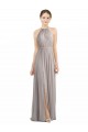 Halter Neck Long Soft Chiffon Oyster Silver Sleeveless Bridesmaid Dress Essex