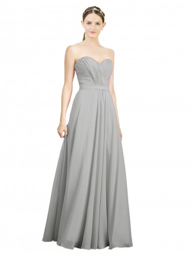 Sweetheart Long Soft Chiffon Silver Sleeveless Bridesmaid Dresses Essex