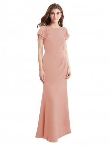 High Neck Long Soft Chiffon Bliss Pink Sleeveless Prom Dress / Bridesmaid Dress Essex