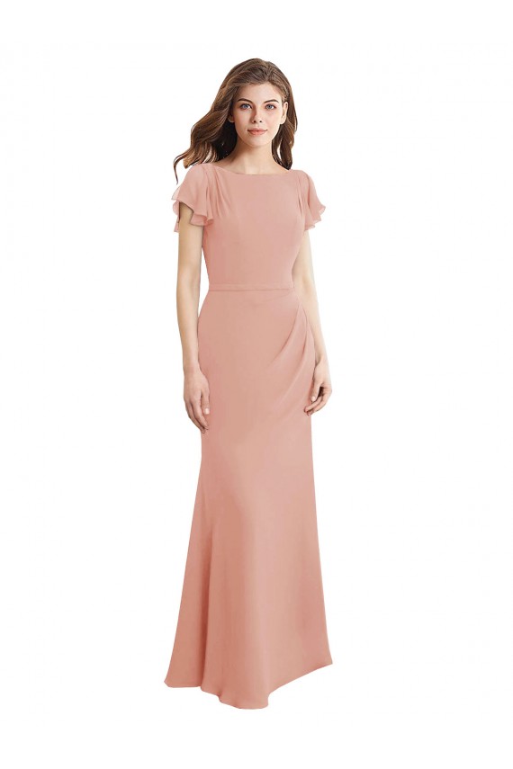 High Neck Long Soft Chiffon Bliss Pink Sleeveless Prom Dress / Bridesmaid Dress Essex