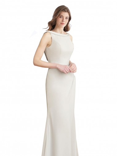 High Neck Long Soft Chiffon & Satin Sleeveless Bridesmaid Dress Essex