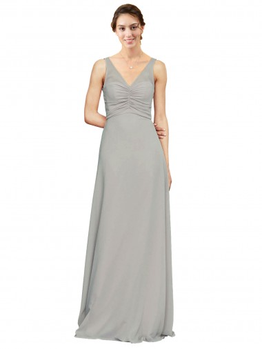 Sweetheart Long Soft Chiffon Silver Sleeveless Bridesmaid Dress Essex