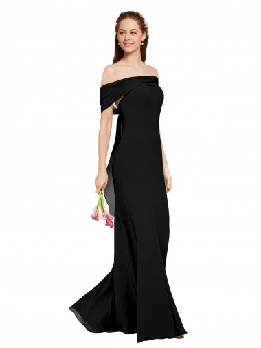 Off the Shoulder Long Soft Chiffon Black Sleeveless Prom Dress / Bridesmaid Dress Essex