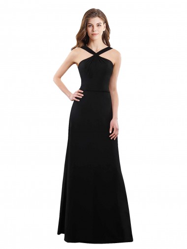 Halter Neck Long Soft Chiffon Black A-Line Sleeveless Bridesmaid Dress Essex