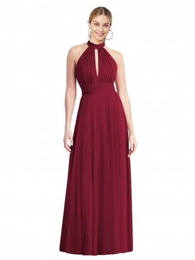 High Neck Long Soft Chiffon Burgundy Sleeveless Semi Formal Evening Dress / Bridesmaid Dress Essex