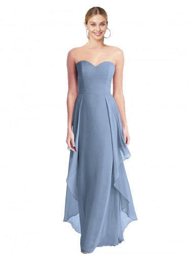 Strapless Long Chiffon Dusty Blue Sleeveless Formal Dress / Bridesmaid Dress Essex