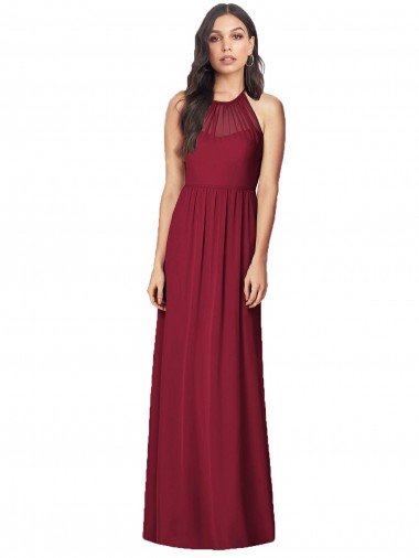 Halter Neck Long Soft Chiffon Burgundy Trumpet Sleeveless Bridesmaid Dress Essex