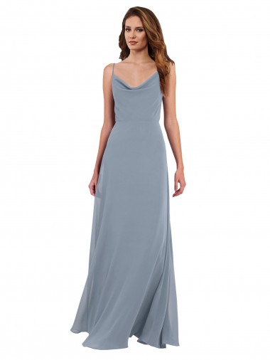 Cowl Neck Long Soft Chiffon Dusty Blue Sleeveless Formal Dress / Bridesmaid Dress Essex