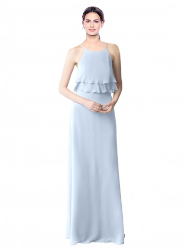 Halter Neck Long Soft Chiffon Light Sky Blue Sleeveless Bridesmaid Dresses Essex