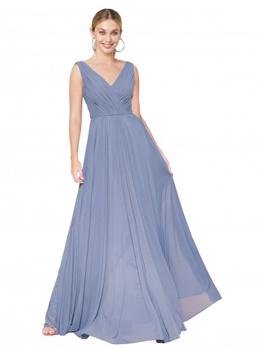 High Neck Long Soft Chiffon Dusty Blue Sleeveless Formal Evening Gown / Prom Dress / Bridesmaid Dress Essex