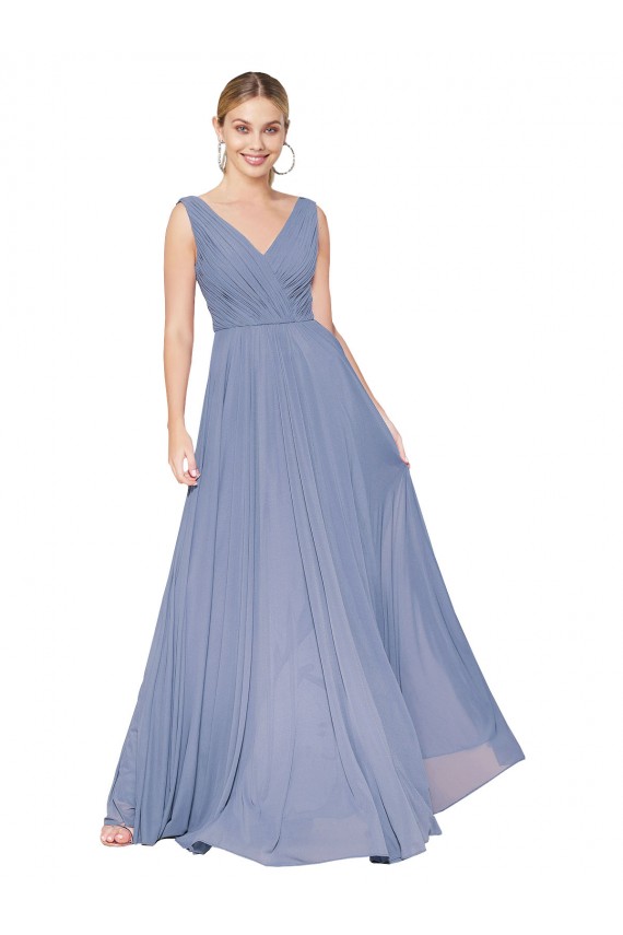 High Neck Long Soft Chiffon Dusty Blue Sleeveless Formal Evening Gown / Prom Dress / Bridesmaid Dress Essex