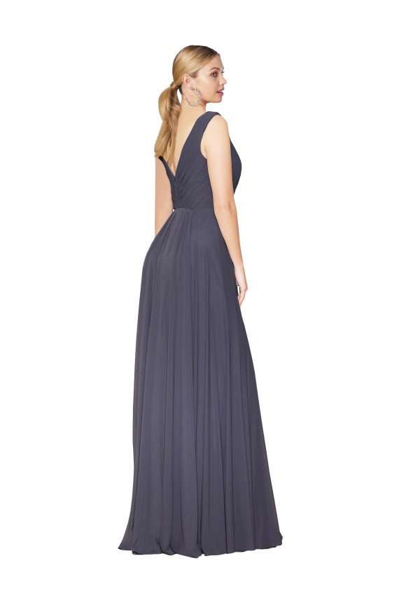 High Neck Long Soft Chiffon Dusty Blue Sleeveless Formal Evening Gown / Prom Dress / Bridesmaid Dress Essex