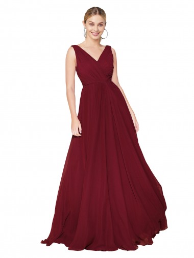 High Neck Long Soft Chiffon Burgundy Sleeveless Formal Dress / Bridesmaid Dress Essex