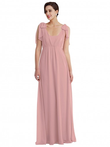 Halter Neck Long Soft Chiffon Dusty Pink Sleeveless Semi Formal Evening Dress / Bridesmaid Dress Essex