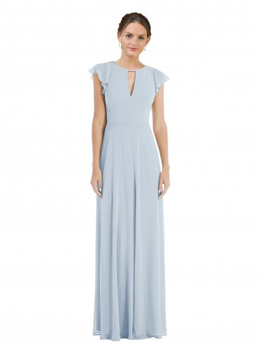 Bateau Neck Long Soft Chiffon Sea Glass Flutter Sleeves Formal Evening Gown / Bridesmaid Dress Essex