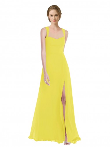 Sweetheart Long Soft Chiffon Yellow Sleeveless Semi Formal Evening Dress / Bridesmaid Dress Essex