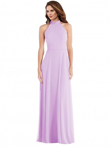 Halter Neck Long Soft Chiffon Lilac Sleeveless Semi Formal Evening Dress / Bridesmaid Dress Essex