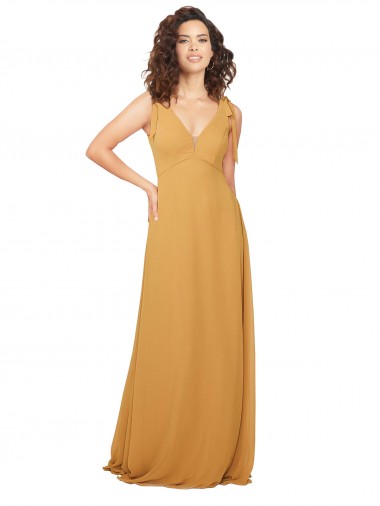 V-Neck Long Soft Chiffon Saffron Sleeveless Bridesmaid Dress Essex