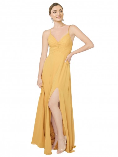 V-Neck Long Chiffon Saffron Sleeveless Bridesmaid Dress / Evening Dress Essex