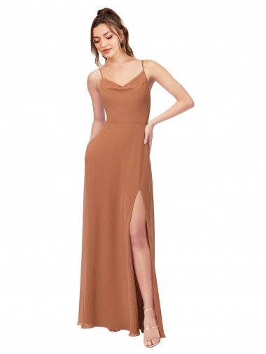 Cowl Neck Long Soft Chiffon Rosewood Sleeveless Bridesmaid Dress Essex