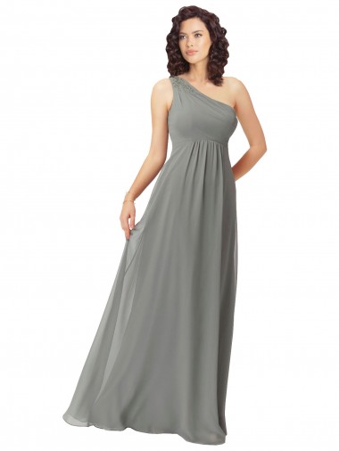 One Shoulder Long Soft Chiffon Wisteria Sleeveless Bridesmaid Dress Essex